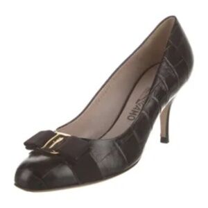 Salvatore Ferragamo Embossed Leather Pumps (Brown)
